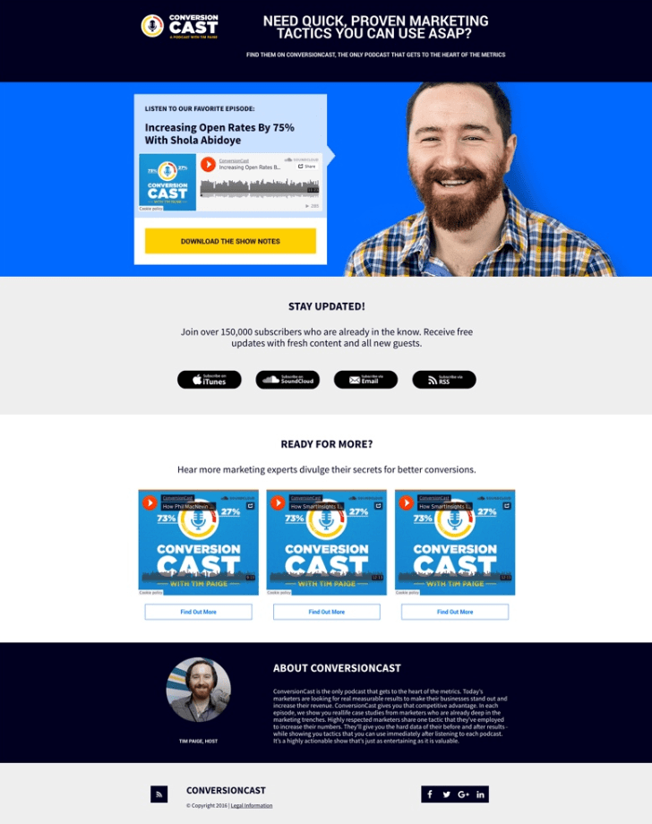 Conversion Cast's landing page example