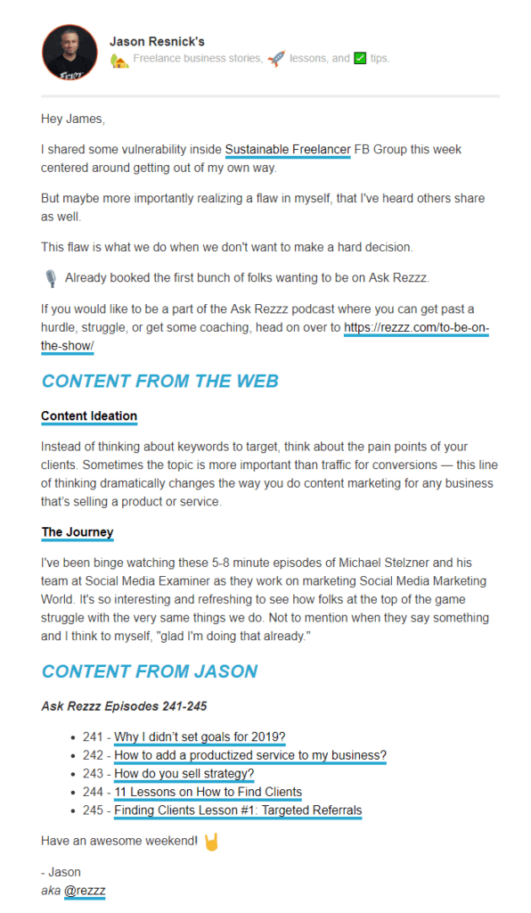 Example of an email newsletter promoting a podcast.
