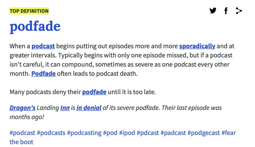 Definition of podfade from definition.com