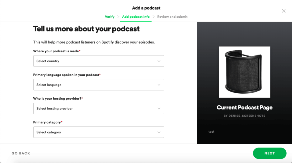 create a podcast on spotify: enter your details