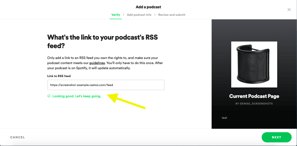 submit your rss link to upload a podcast to spotify