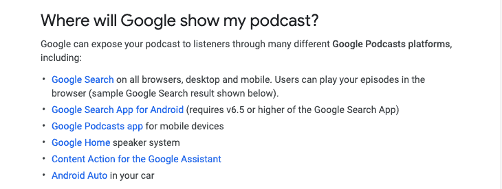 Where Google shows podcast RSS feeds
