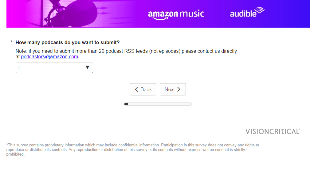 Select the number of shows to submit to Amazon Music