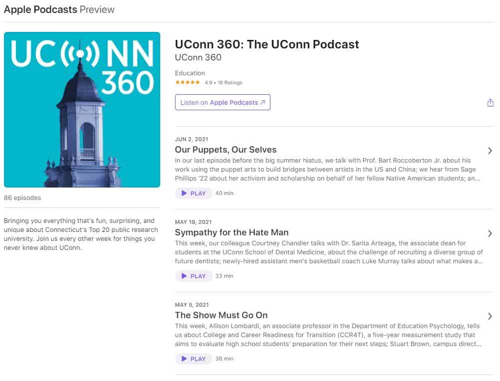 UConn 360: An podcast for education by the University of Connecticut. 