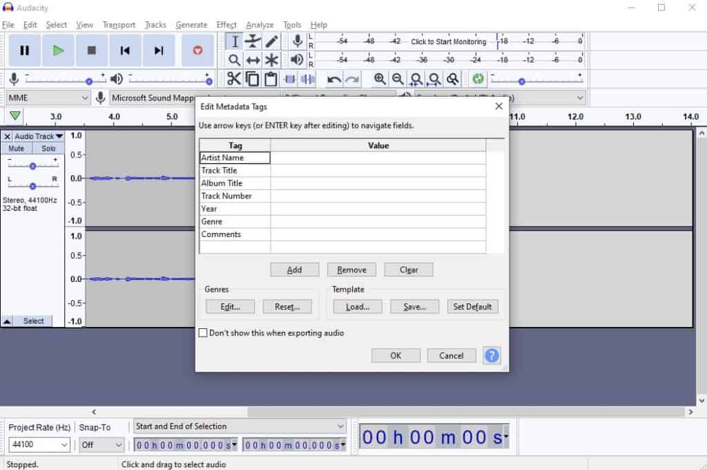 How to record a podcast with Audacity: metadata