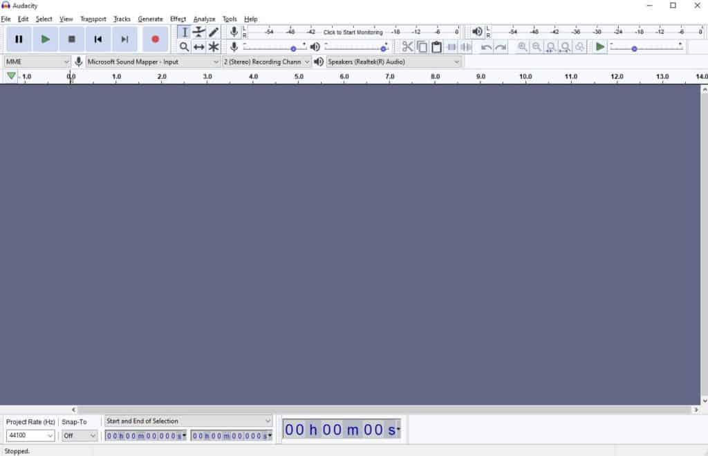 How to record a podcast with Audacity: Blank workstation