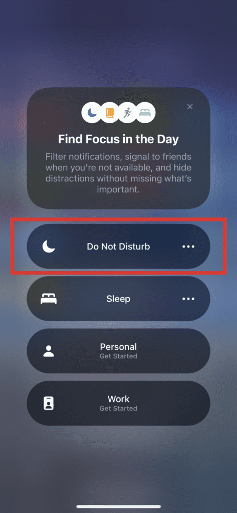 Do not disturb setting