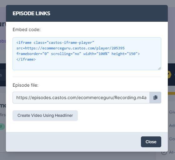 Find the embed code to your podcast for online course