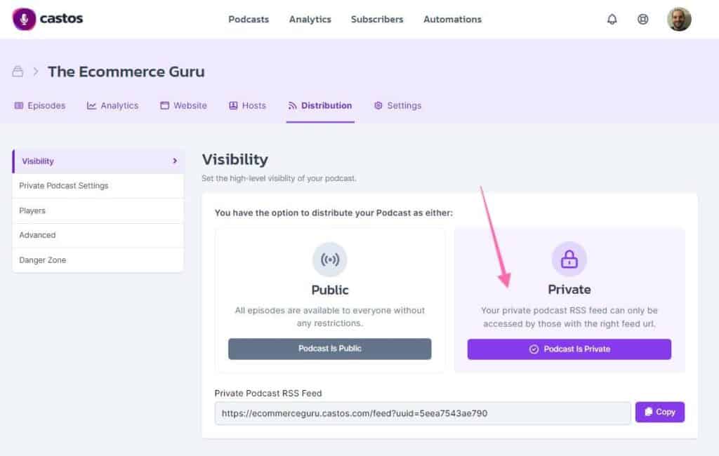Set your podcast to private