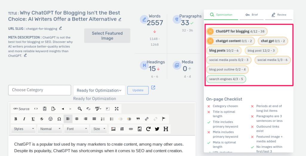 Choose the primary keyword for your article