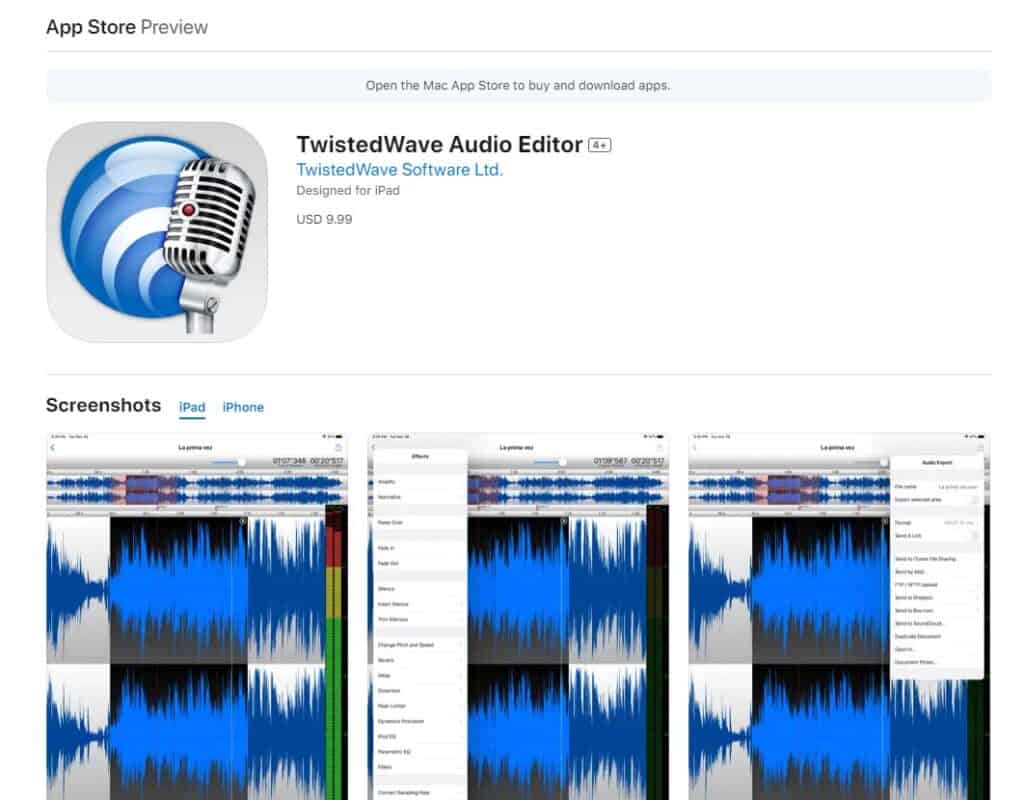 iPad podcast editing app: TwistedWave Audio Editor