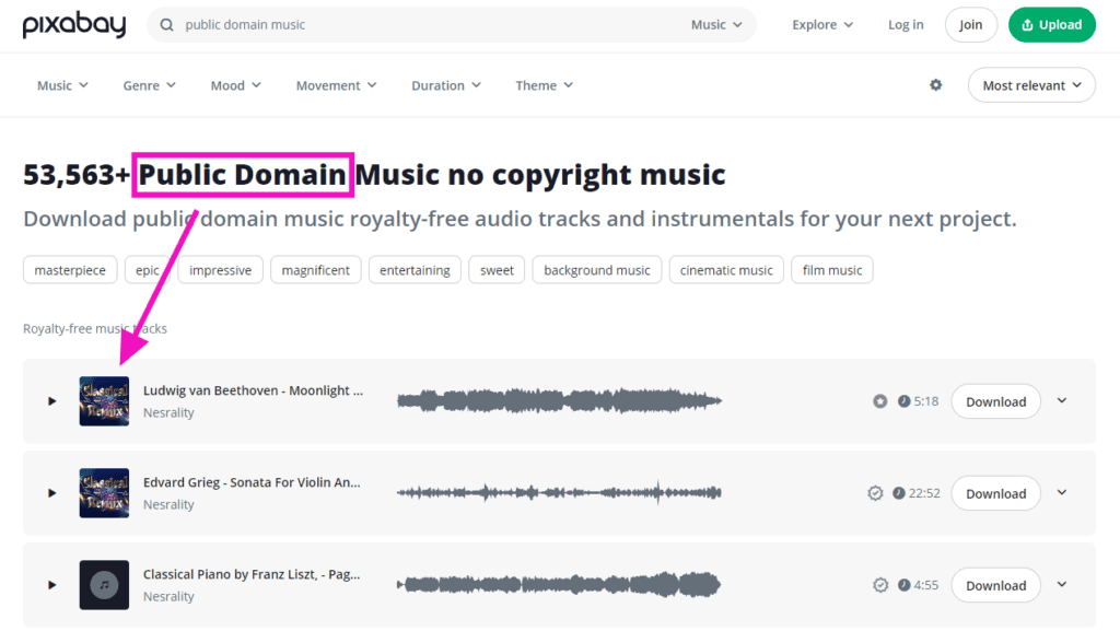 Public Domain Music and Effects
