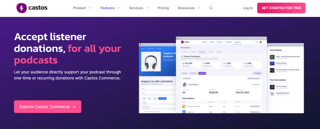 Castos Commerce for podcast listener donations