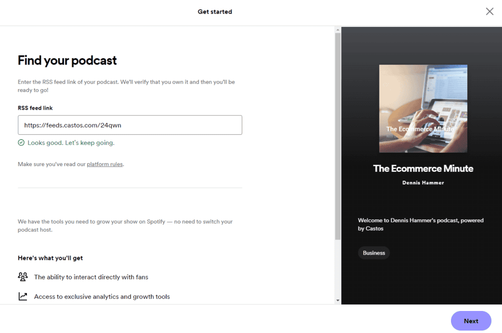 Enter your show's RSS feed