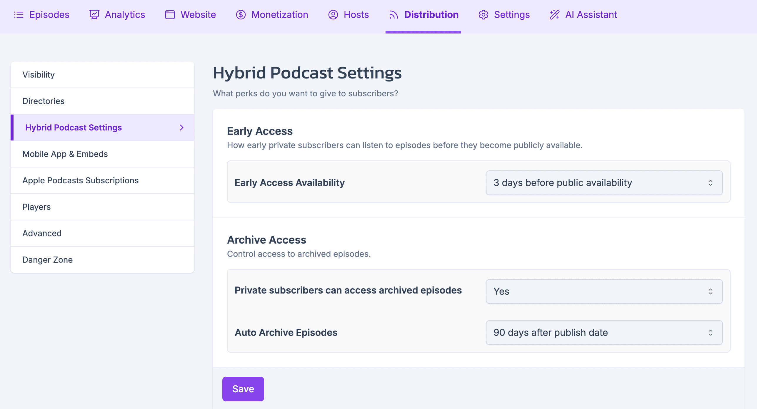 Hybrid Podcast Settings - Castos